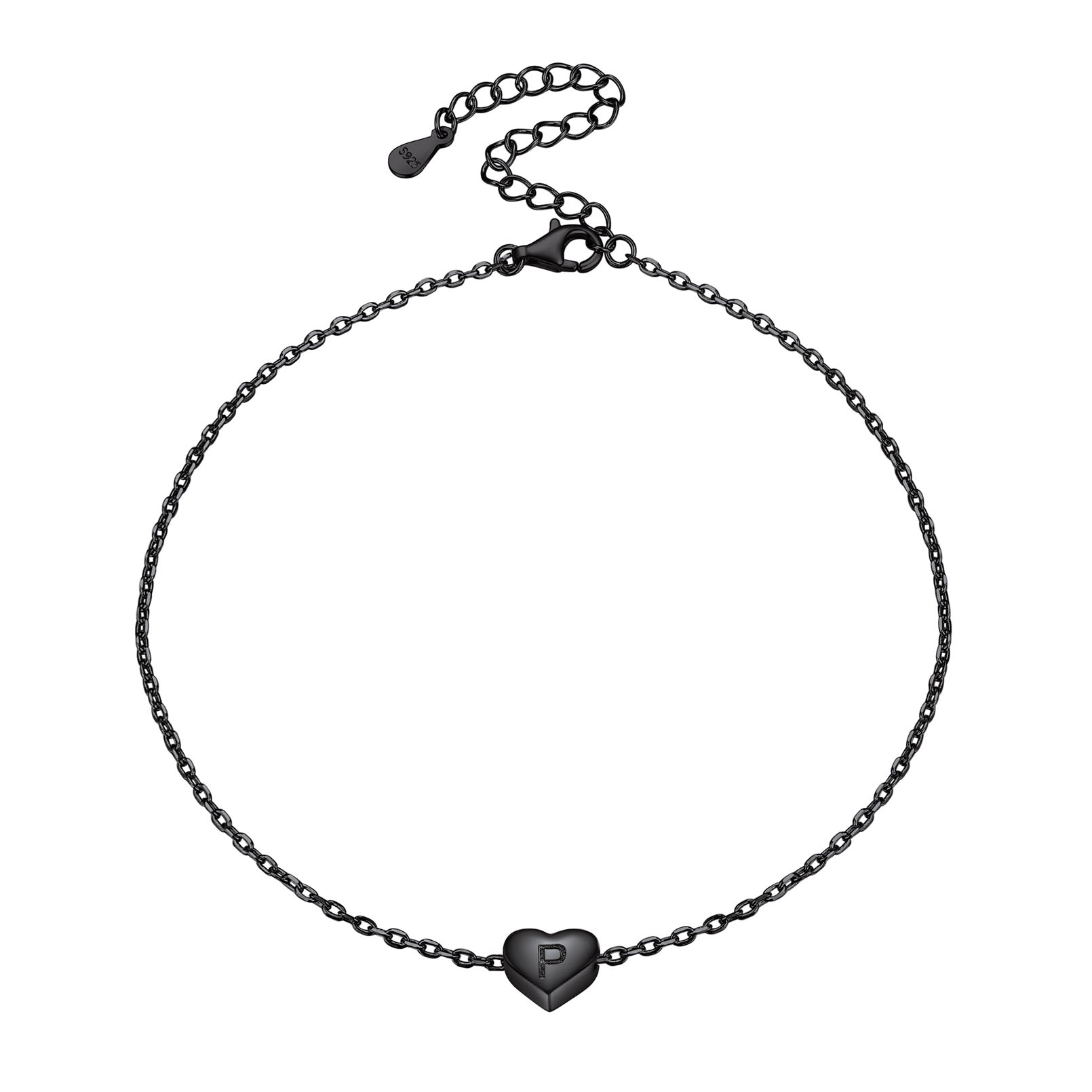 Sterling Silver Dainty Beach Heart Initial Anklet for