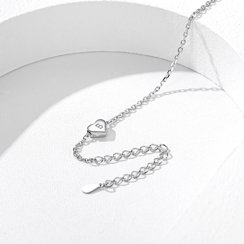 Sterling Silver Dainty Beach Heart Initial Anklet for