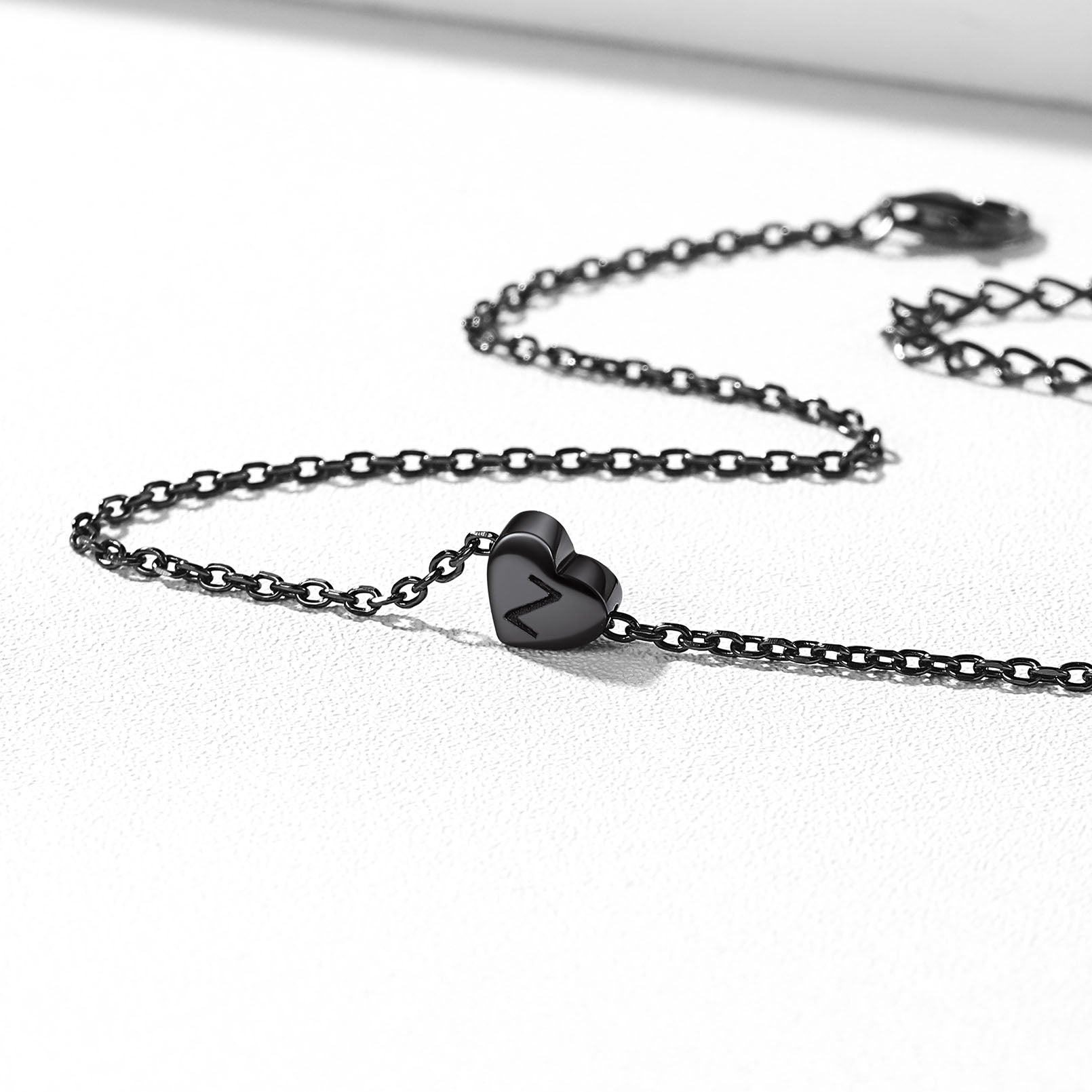 Sterling Silver Dainty Beach Heart Initial Anklet for