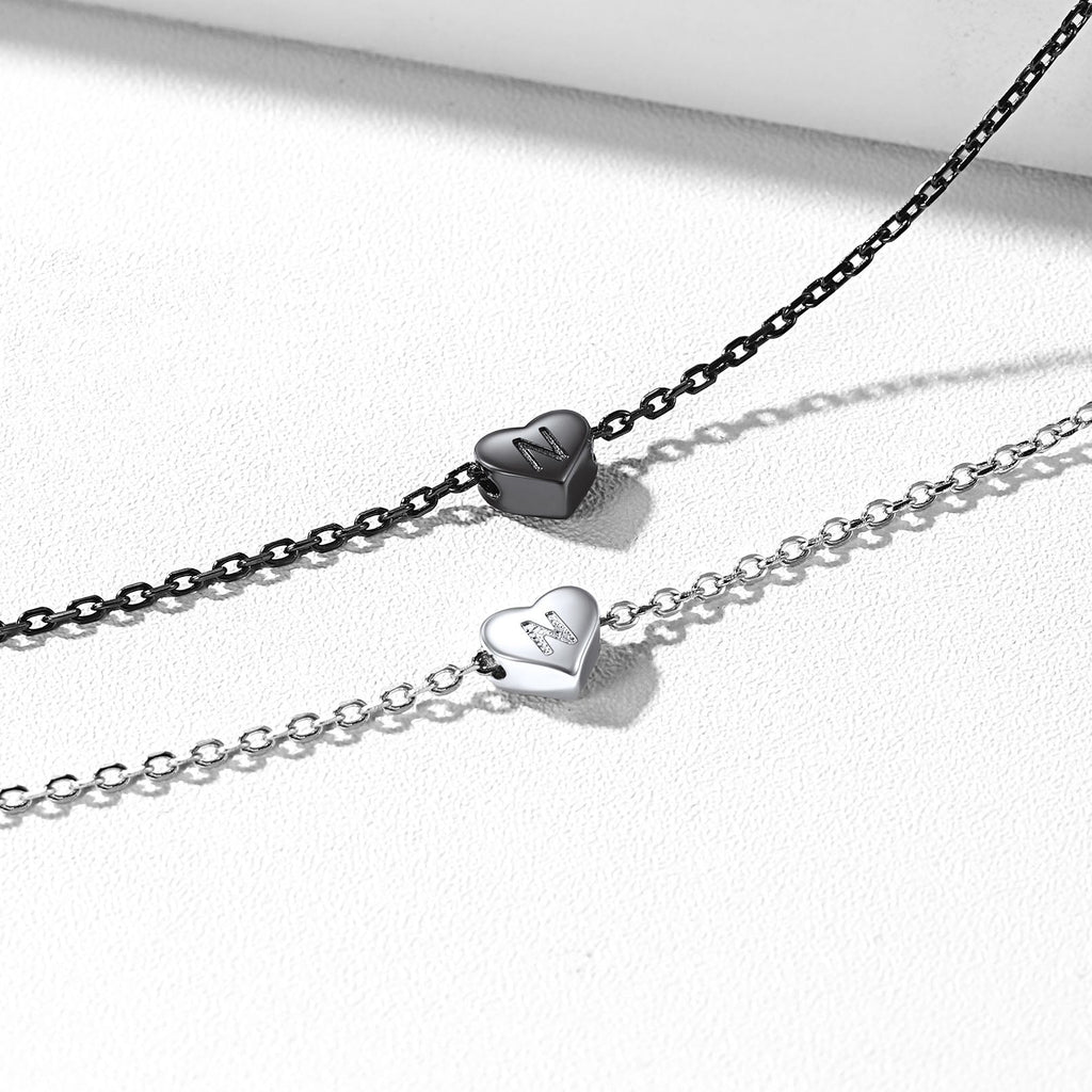 Sterling Silver Dainty Beach Heart Initial Anklet for