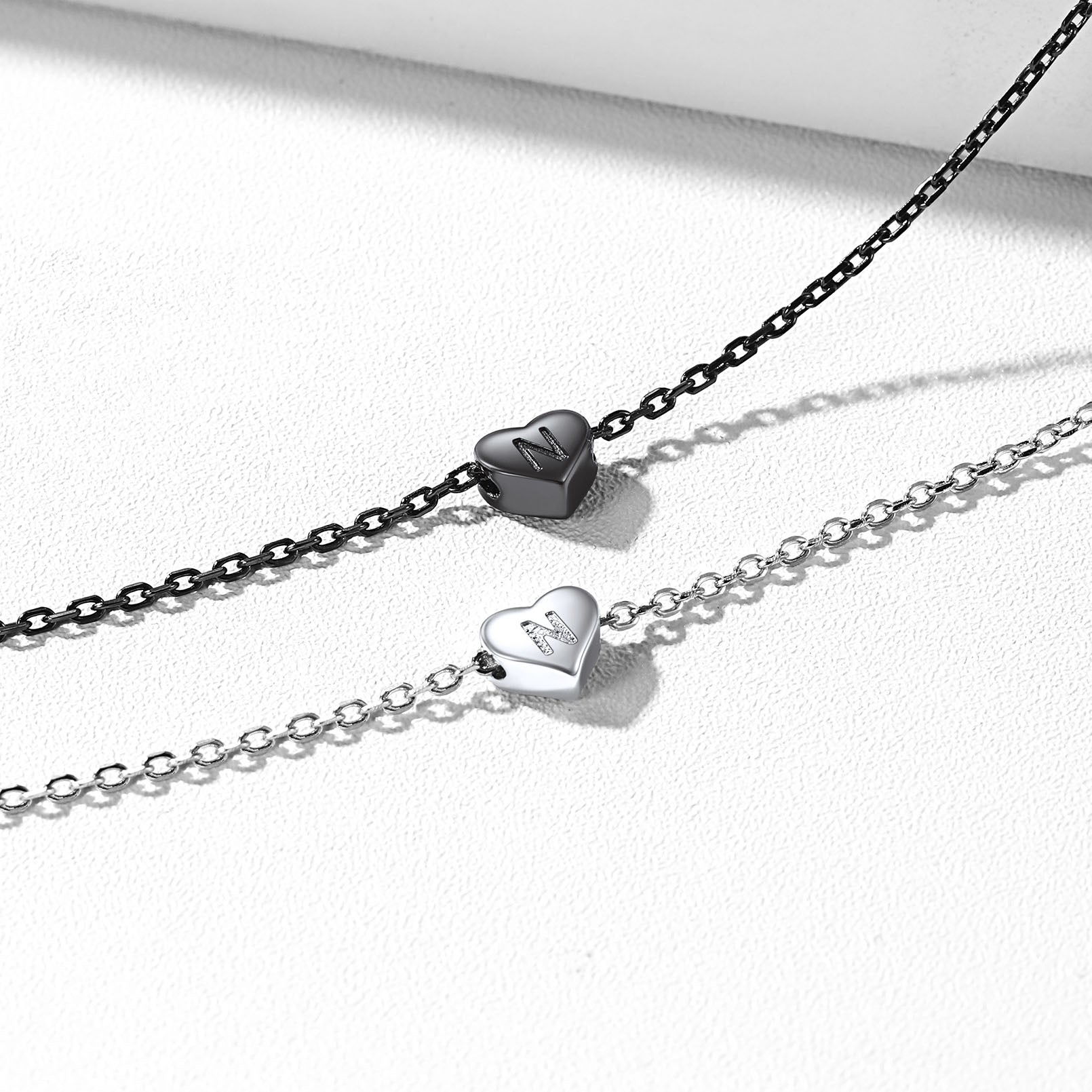 Sterling Silver Dainty Beach Heart Initial Anklet for