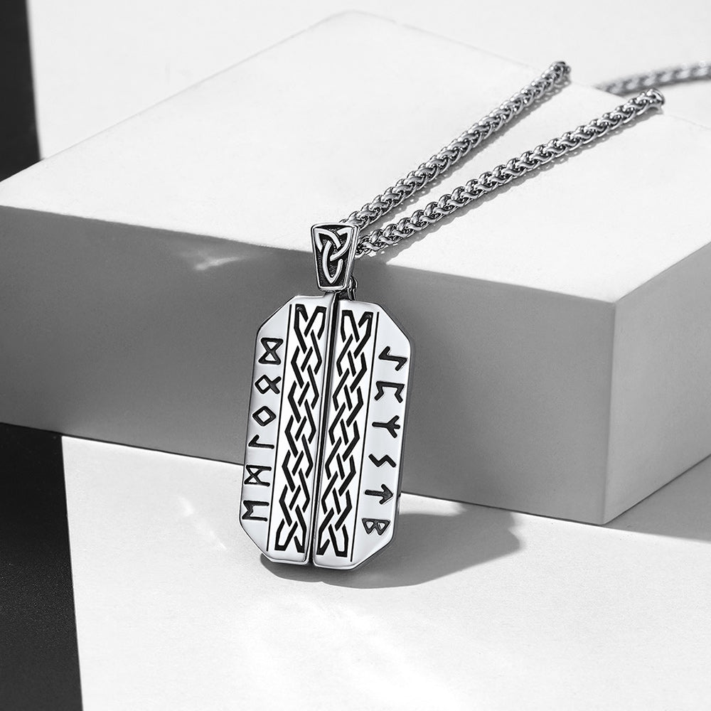Personalized Picture Locket Dog Tag Necklace With Viking Rune for