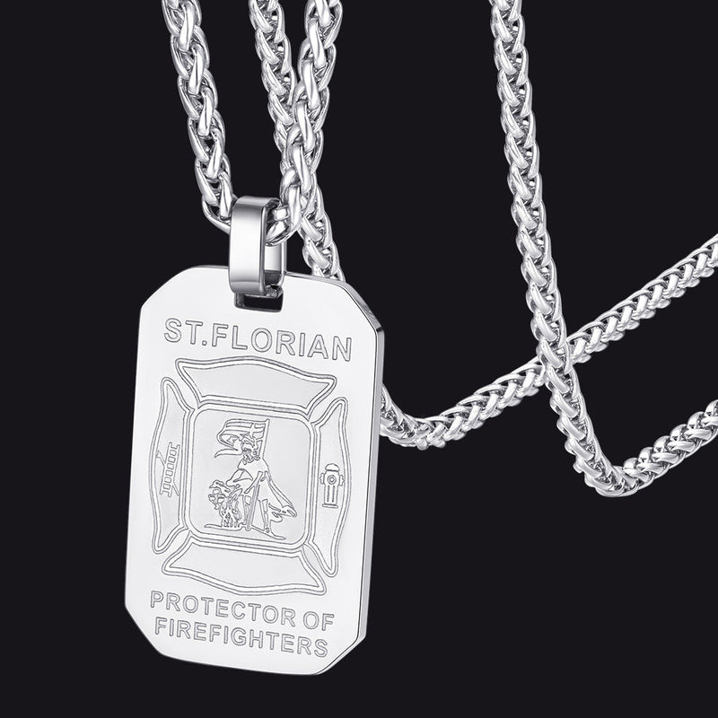 Engraved Saint Florian Firefighter Dog Tag Necklace for Firemen