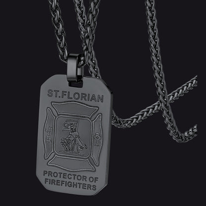 Engraved Saint Florian Firefighter Dog Tag Necklace for Firemen