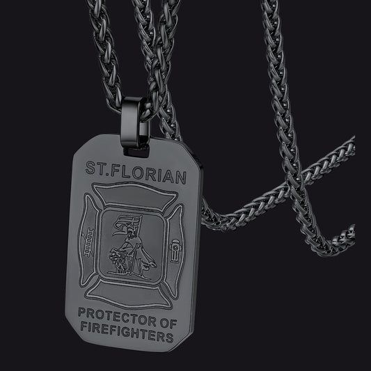 Engraved Saint Florian Firefighter Dog Tag Necklace for Firemen