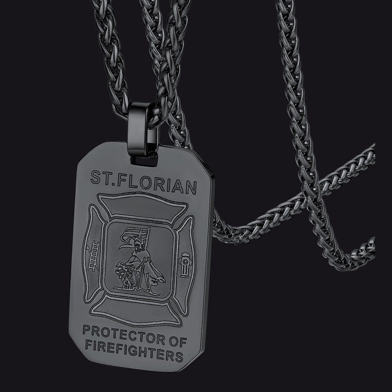 Engraved Saint Florian Firefighter Dog Tag Necklace for Firemen