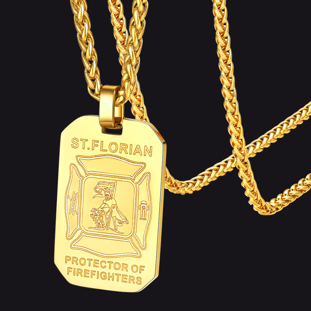 Engraved Saint Florian Firefighter Dog Tag Necklace for Firemen
