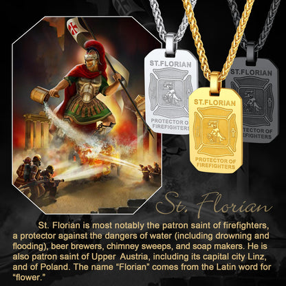 Engraved Saint Florian Firefighter Dog Tag Necklace for Firemen