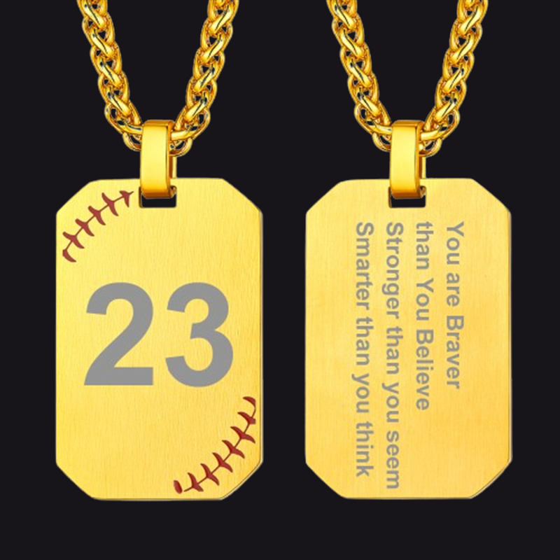 Customized Engraved Baseball Number Dog Tag Necklace for