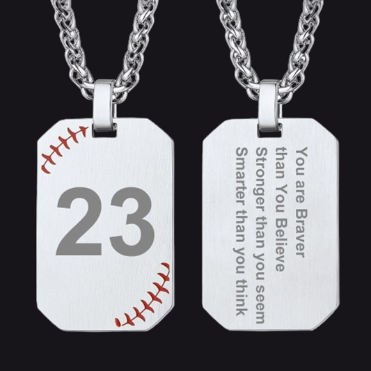Customized Engraved Baseball Number Dog Tag Necklace for