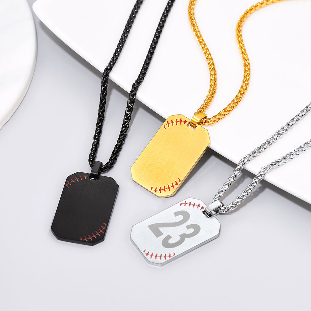 Customized Engraved Baseball Number Dog Tag Necklace for