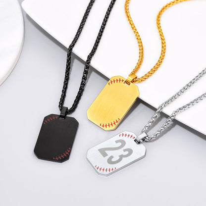 Customized Engraved Baseball Number Dog Tag Necklace for