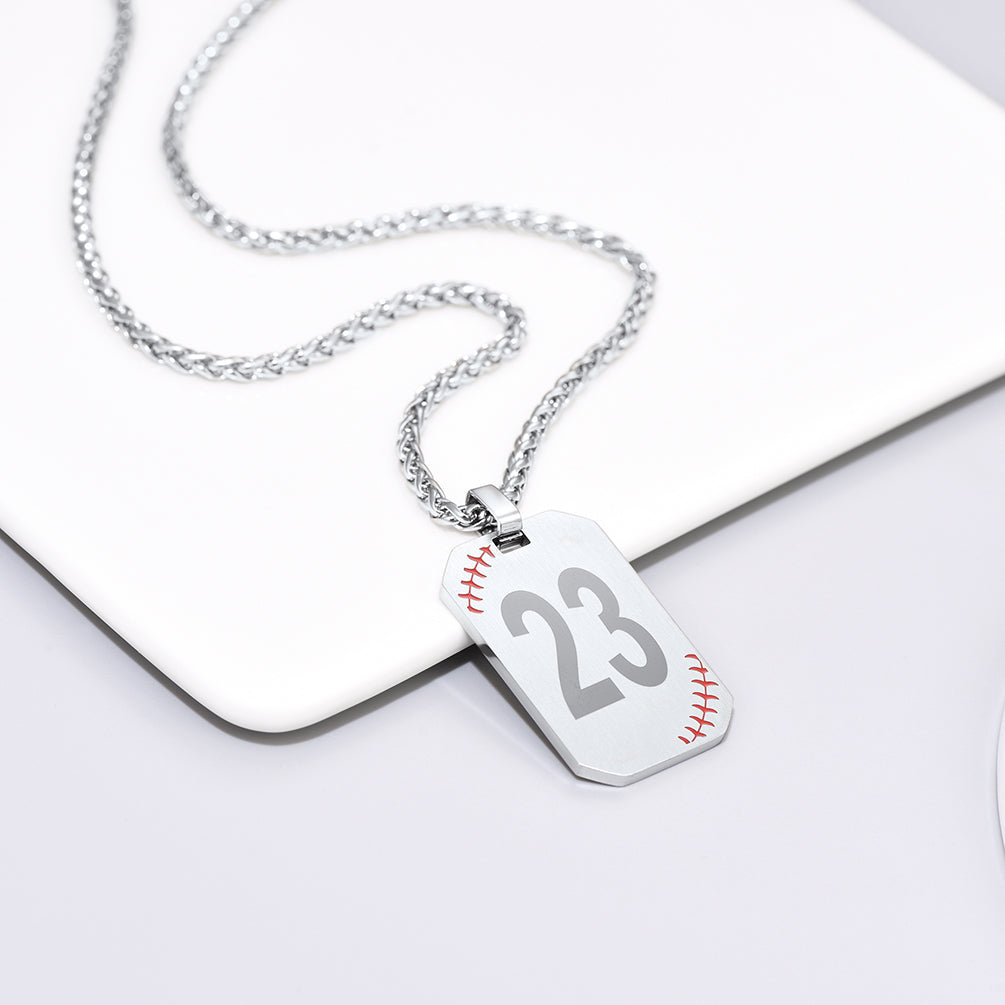 Customized Engraved Baseball Number Dog Tag Necklace for