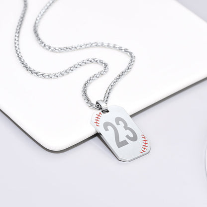 Customized Engraved Baseball Number Dog Tag Necklace for