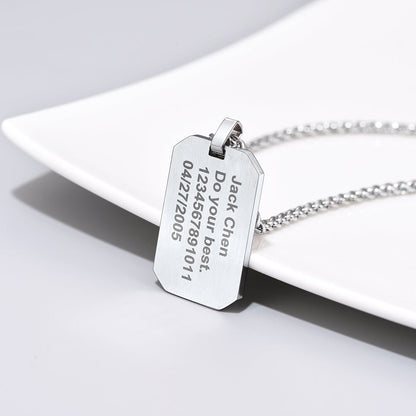 Customized Engraved Baseball Number Dog Tag Necklace for
