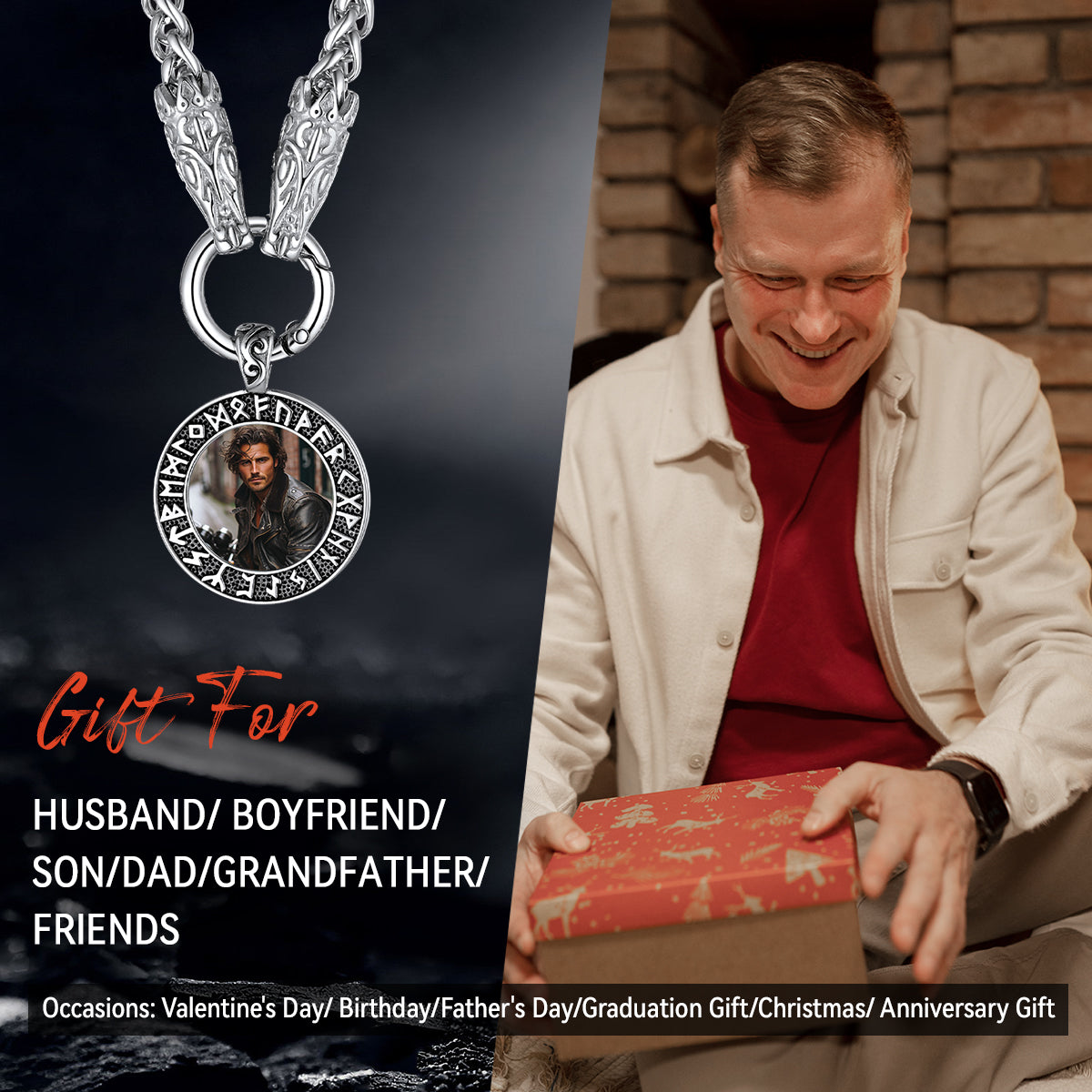 Personalized Viking Picture Necklace With Wolf King Chain