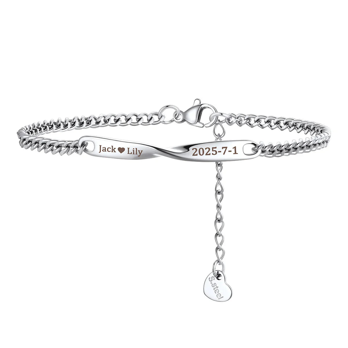Custom Engraving Mobius Matching Link Bracelets for Couple