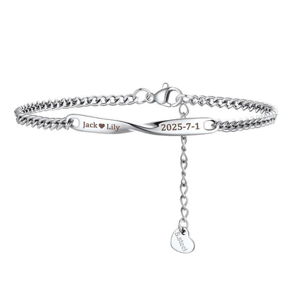 Custom Engraving Mobius Matching Link Bracelets for Couple