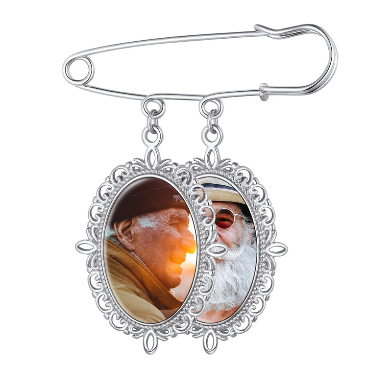 Customized Memorial Photo Charm Boutonniere Pins for Wedding