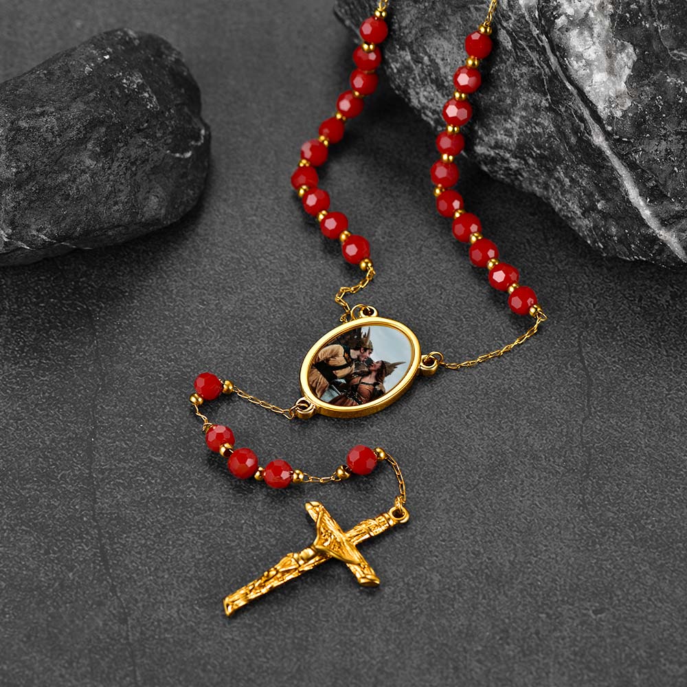 Personalized Photo Rosary Beads Cross Necklace With Picture for