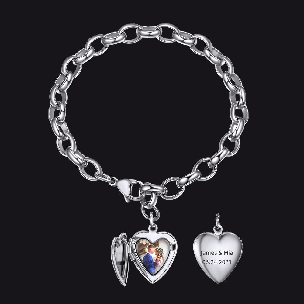 Personalized Heart Picture Locket Bracelet for Girlfriend