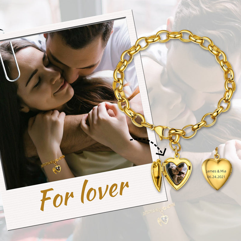 Personalized Heart Picture Locket Bracelet for Girlfriend