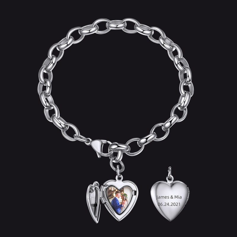 Personalized Heart Picture Locket Bracelet for Girlfriend