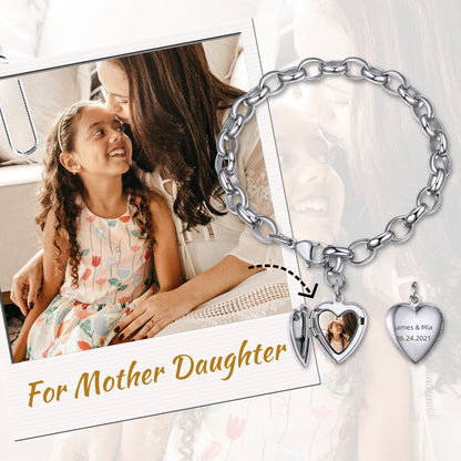 Personalized Heart Picture Locket Bracelet for Girlfriend
