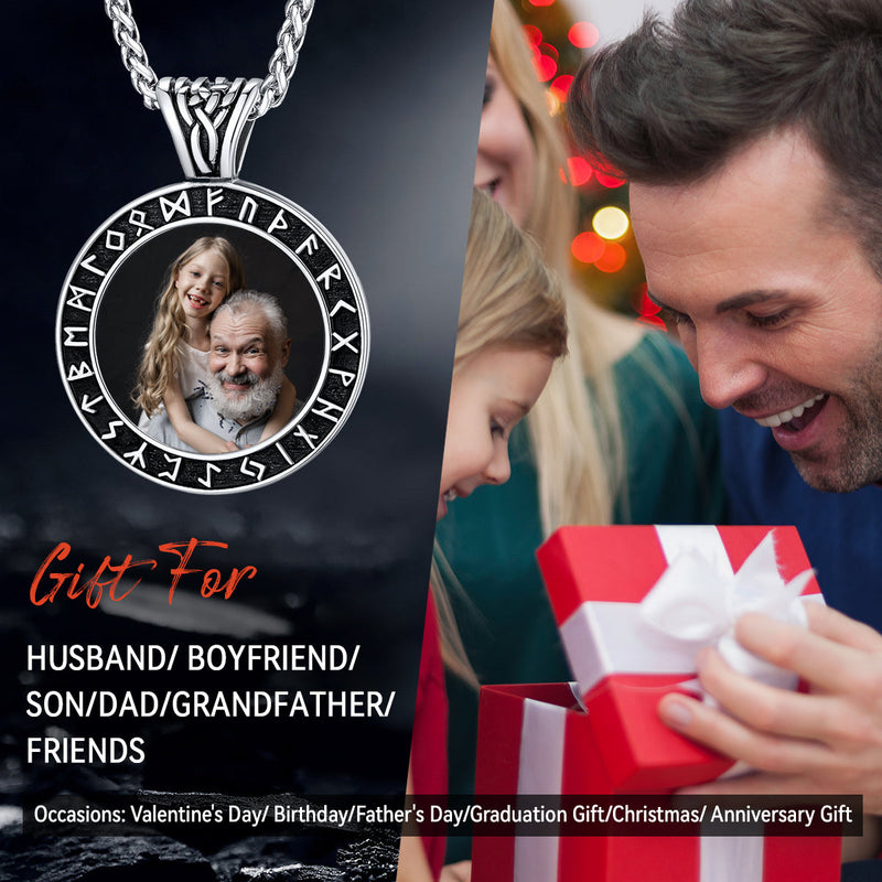 Customized Picture Necklace With Viking Rune for