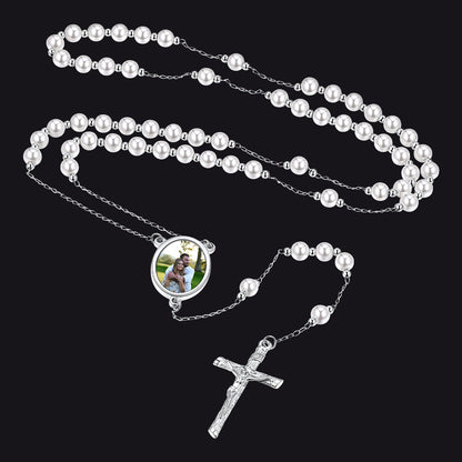 Personalized Picure Rosary Beads Pearl Chain Necklace for