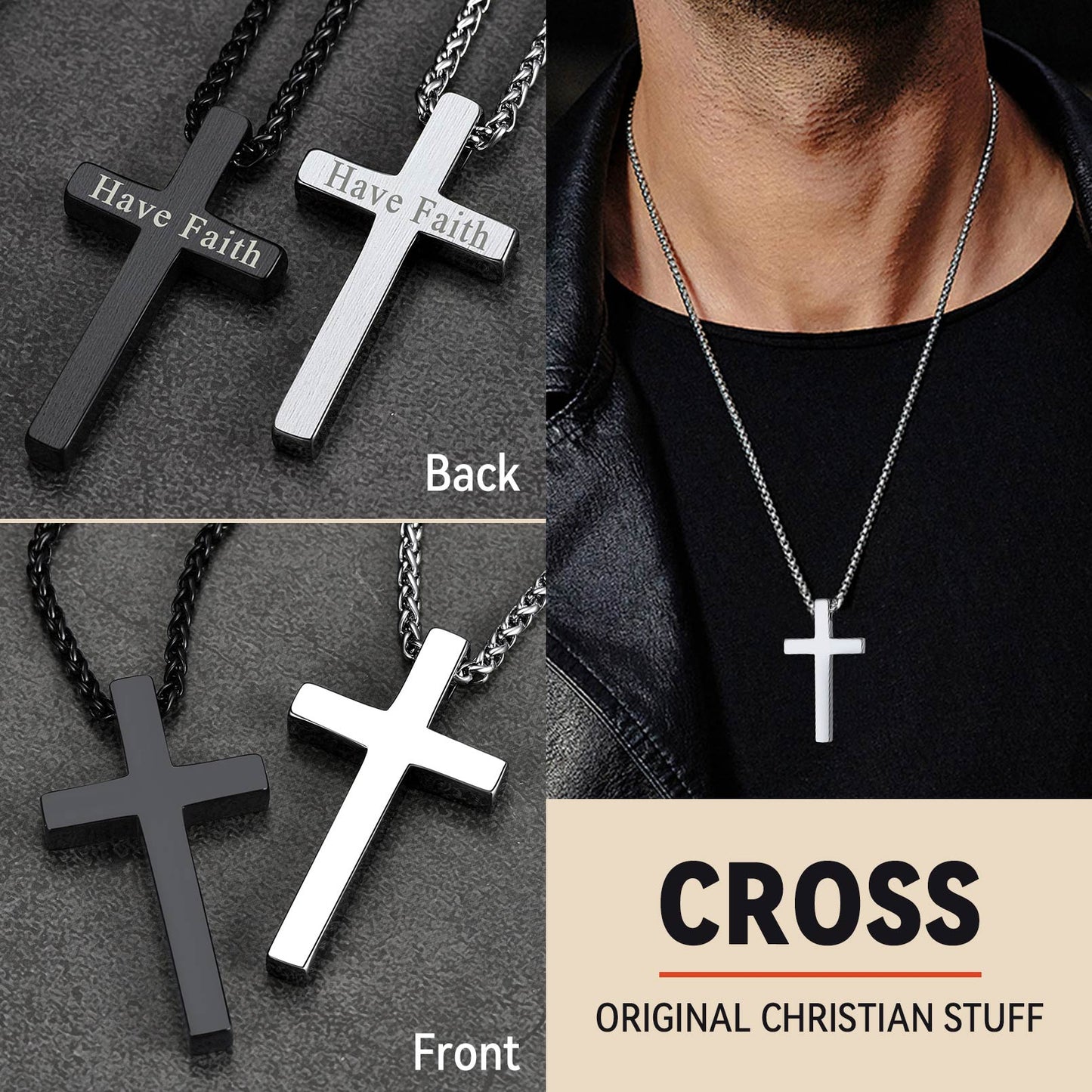 Christian Engraved Plain Cross Necklace Pendant for