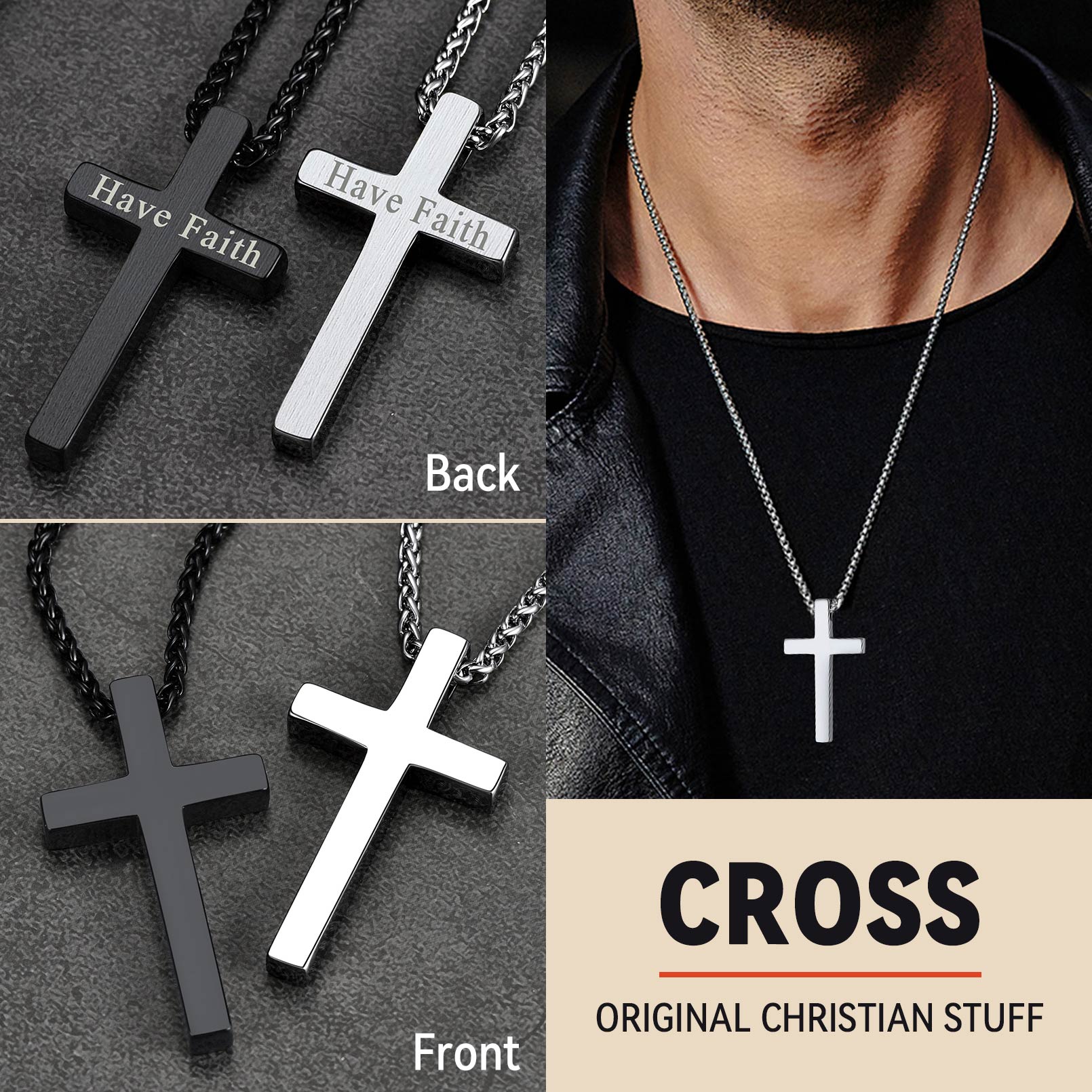 Christian Engraved Plain Cross Necklace Pendant for