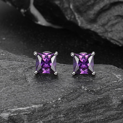 Sterling Silver Princess Cut Birthstone Stud Earrings Gift for Her