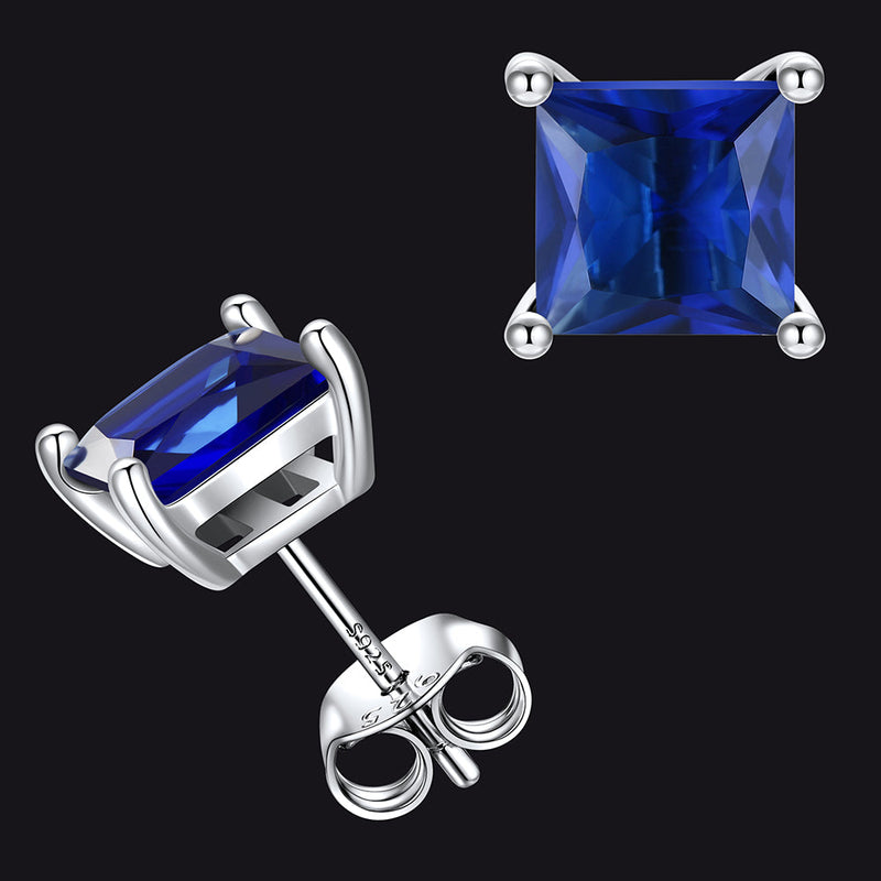 Sterling Silver Princess Cut Birthstone Stud Earrings Gift for Her