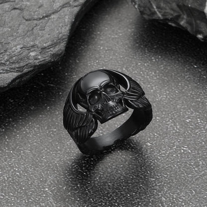 Gothic Cool Wings Skull Stainless Steel Ring for