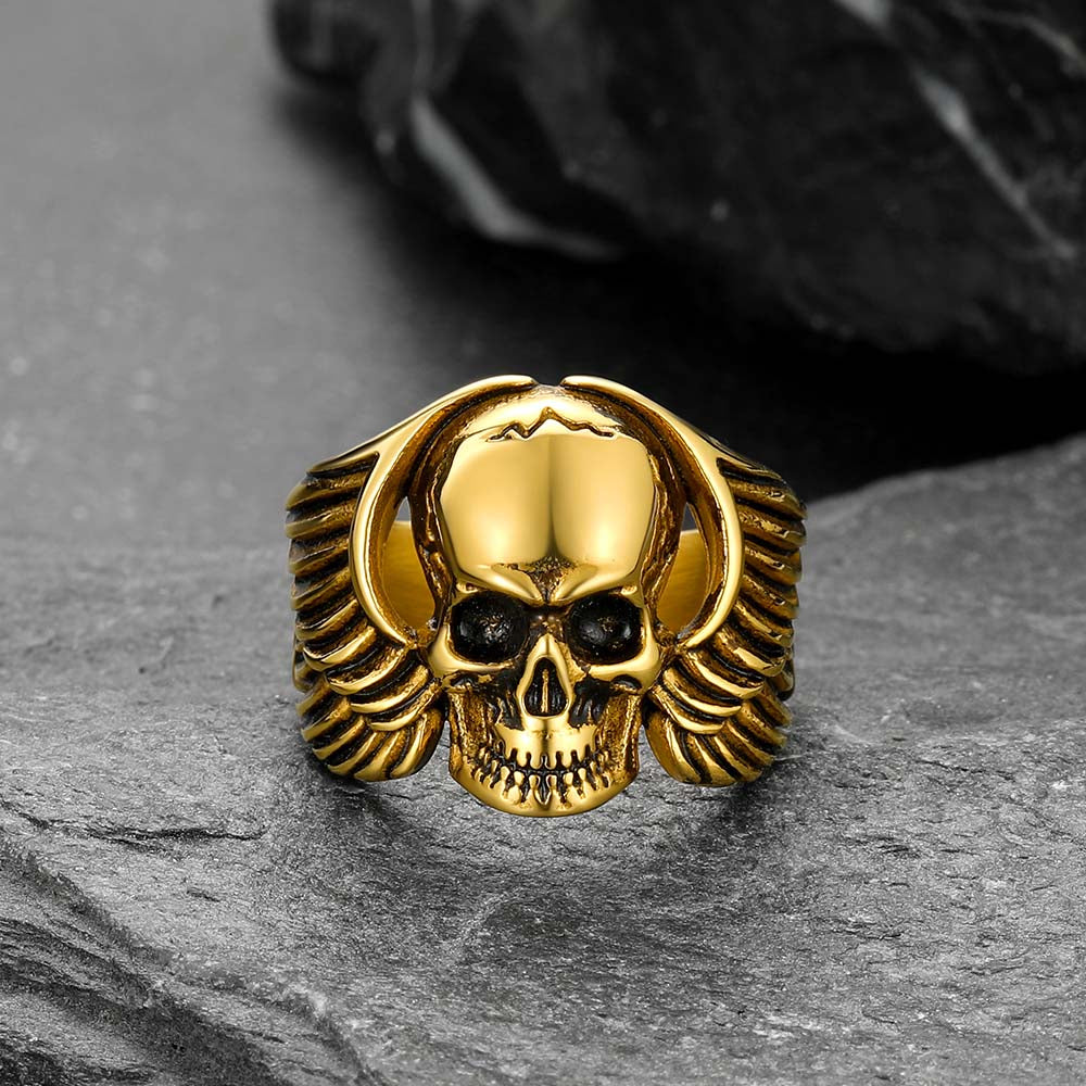 Gothic Cool Wings Skull Stainless Steel Ring for