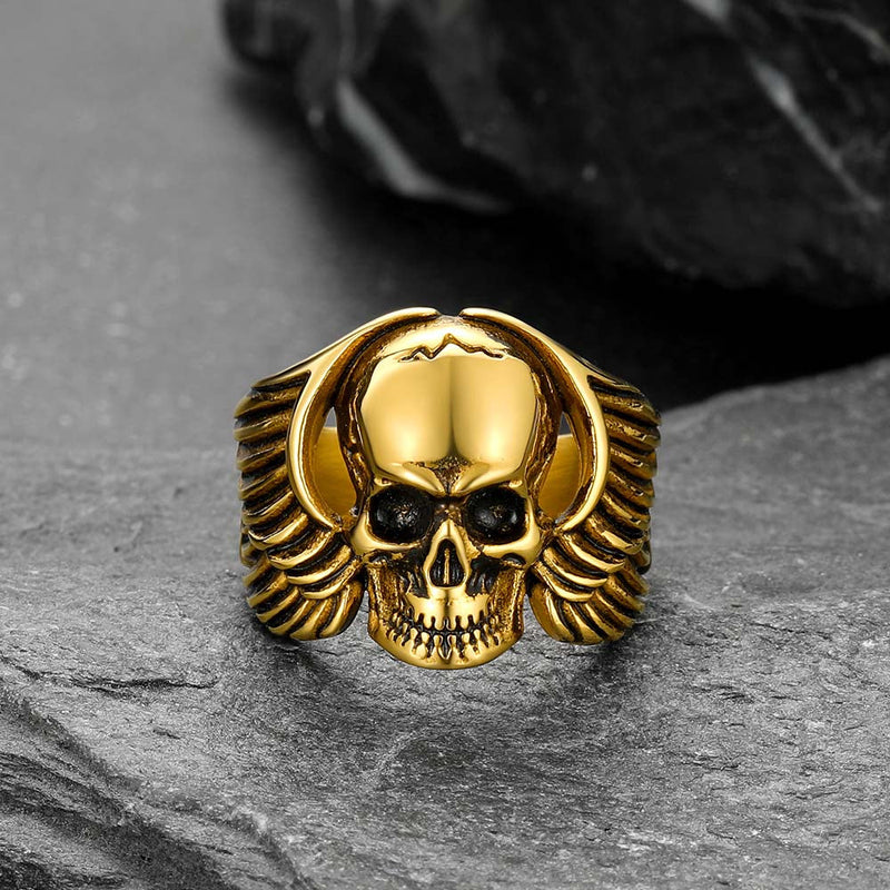 Gothic Cool Wings Skull Stainless Steel Ring for