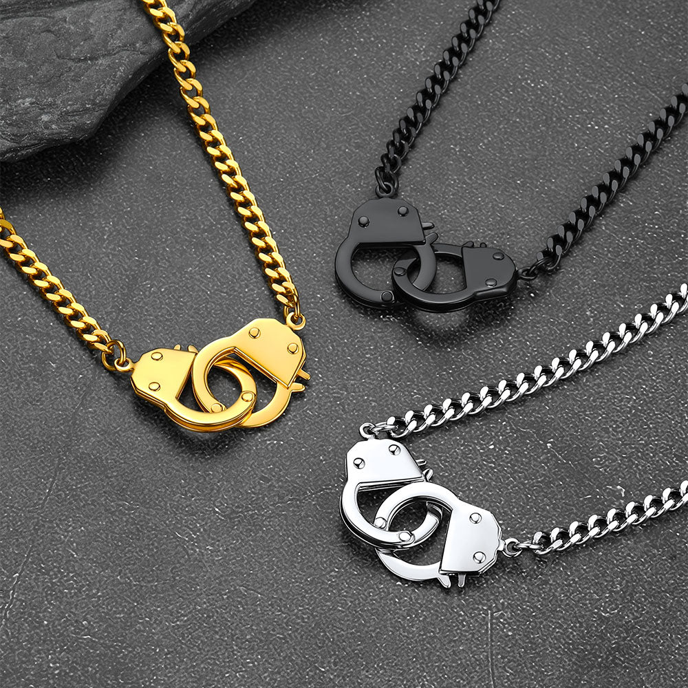 Gothic Punk Handcuff Necklace & Bracelet Jewelry Set for