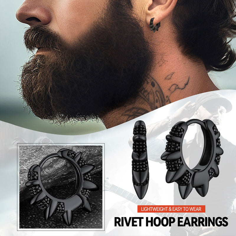 Punk Spikes and Rivets Huggie Hoop Earrings Piercing for