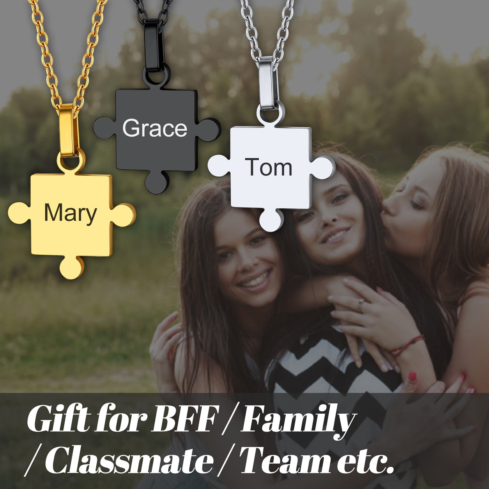 Custom Puzzle Piece Matching Pendant Necklaces Set for Family Best Friends