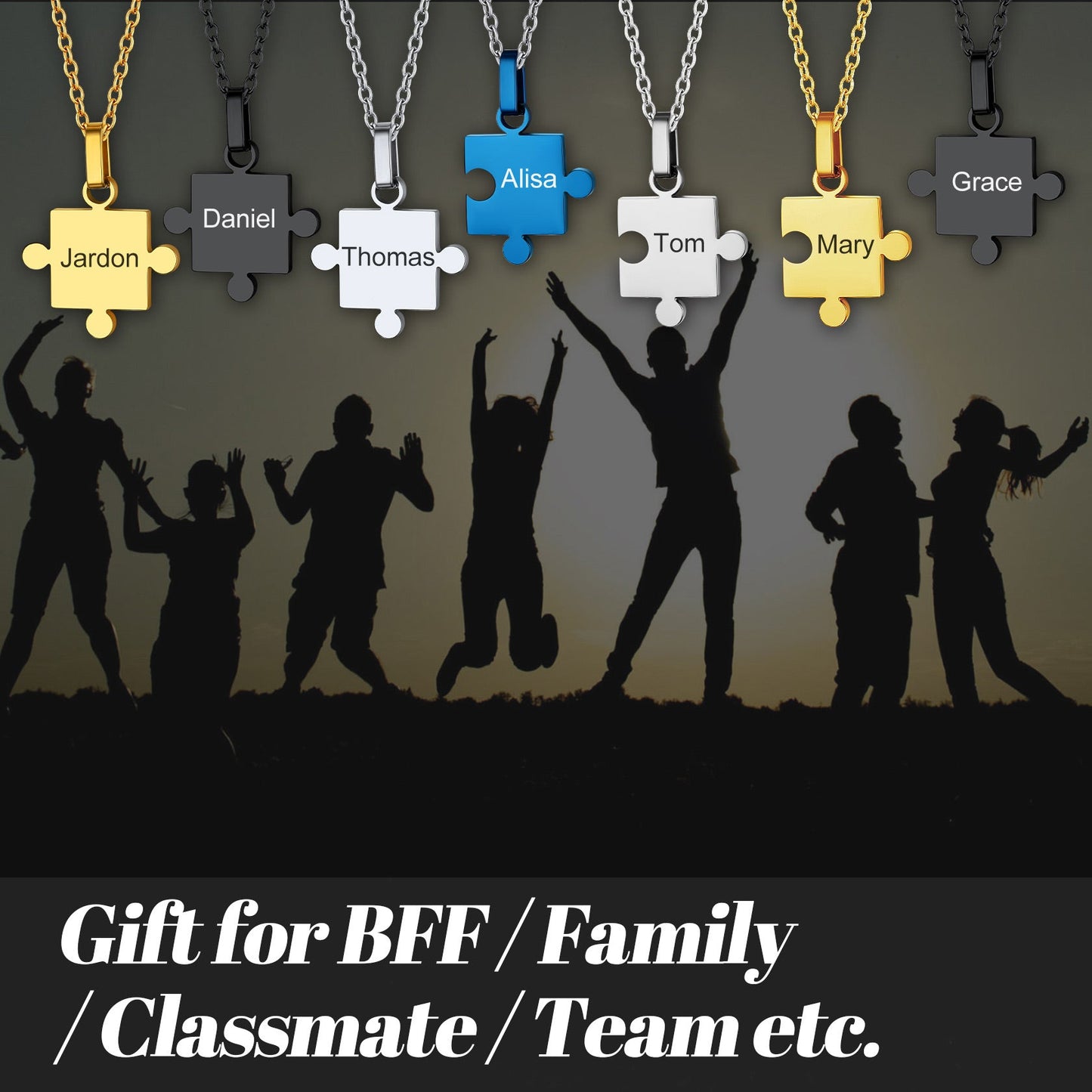 Custom Puzzle Piece Matching Pendant Necklaces Set for Family Best Friends