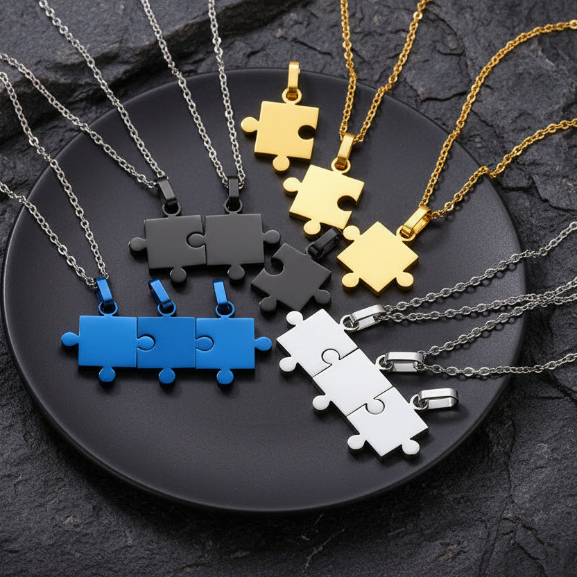 Custom Puzzle Piece Matching Pendant Necklaces Set for Family Best Friends