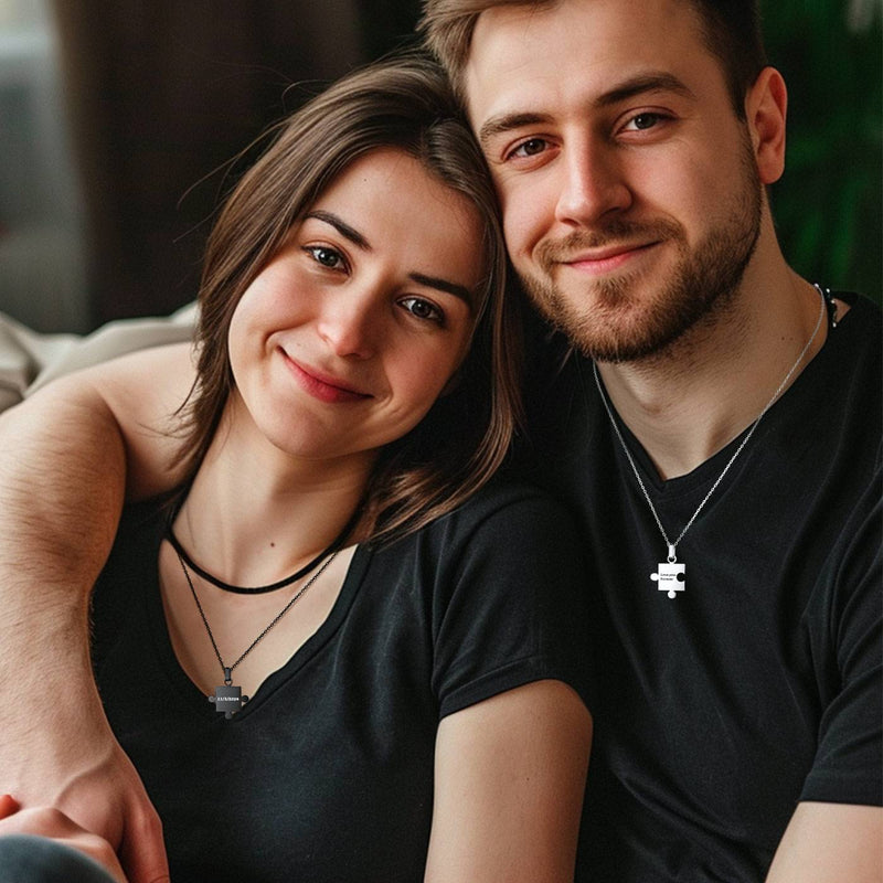 Custom Puzzle Matching Necklaces for Couple Mom Daughter 2pcs