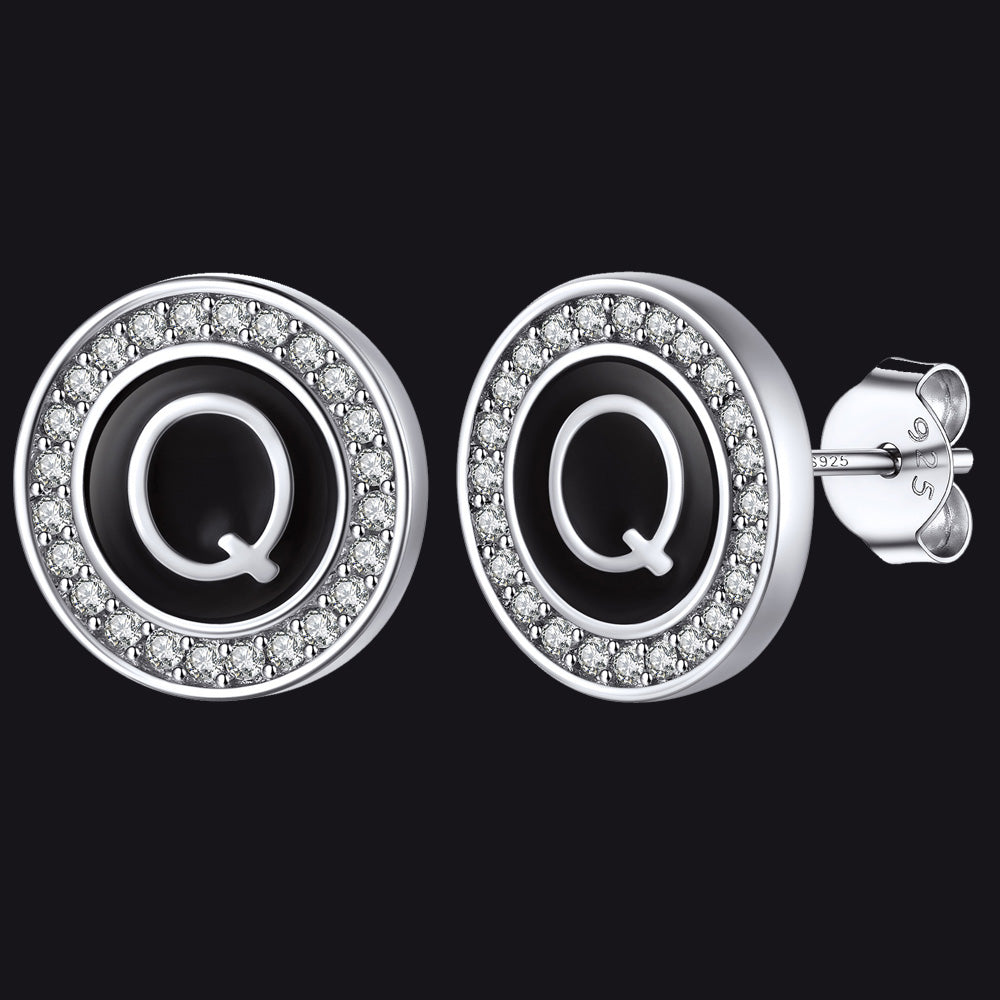 Personalized Black Initial Letter Stud Earrings for
