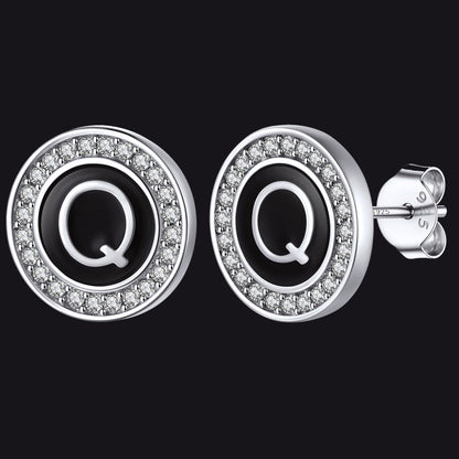 Personalized Black Initial Letter Stud Earrings for