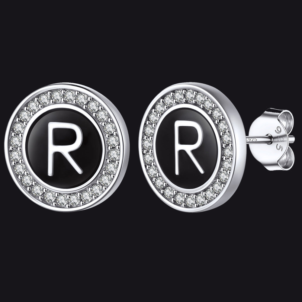 Personalized Black Initial Letter Stud Earrings for