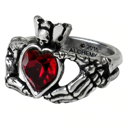 Claddagh by Night Red Crystal Heart Ring by Alchemy Gothic