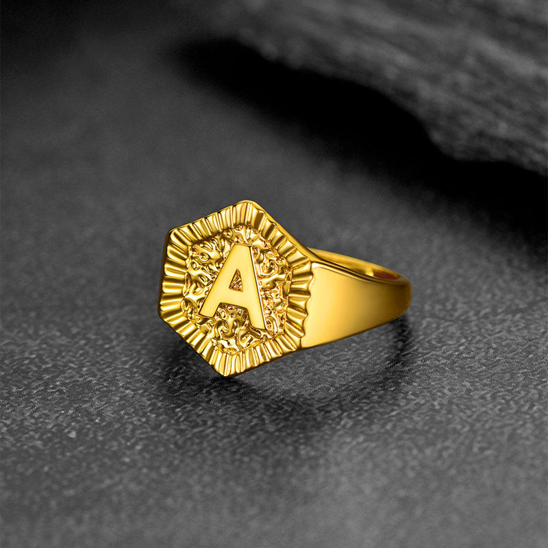 Faithheart Initial Signet Ring for Wedding Band