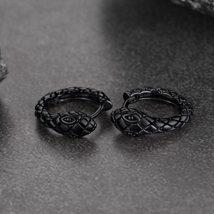 Gothic Snake Huggie Hoop Earrings for