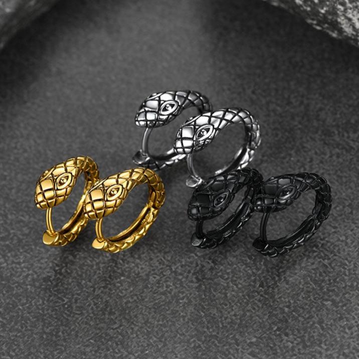 Gothic Snake Huggie Hoop Earrings for